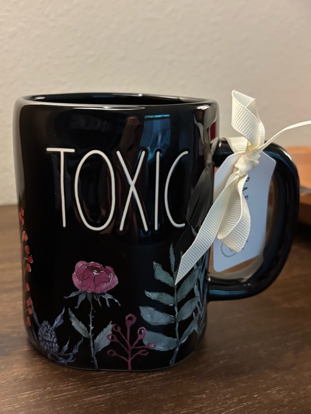 Rae Dunn TOXIC Black Floral Double sided mug